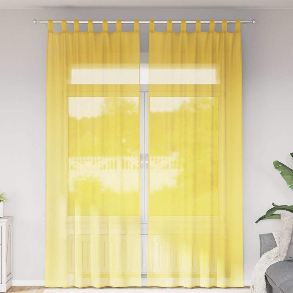 Voile Vorhänge mit Schlaufen, 2 STK. Gelb 140 x 260 cm, Polyester, Fensterdeko, Blickschutz, Sonnenschutz, Sichtschutz, für Wohnzimmer Schlafzimmer Küche Büro Balkon