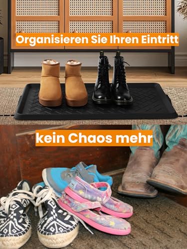 Schuhabtropfschale TPE Gummi ，71 x 41 x 3 cm, für Haustiere, Hunde, Schuhe, Haustiere, Garten, Schlammzimmer, Eingangsbereich, Garage, für drinnen und draußen, geeignet (schwarz)