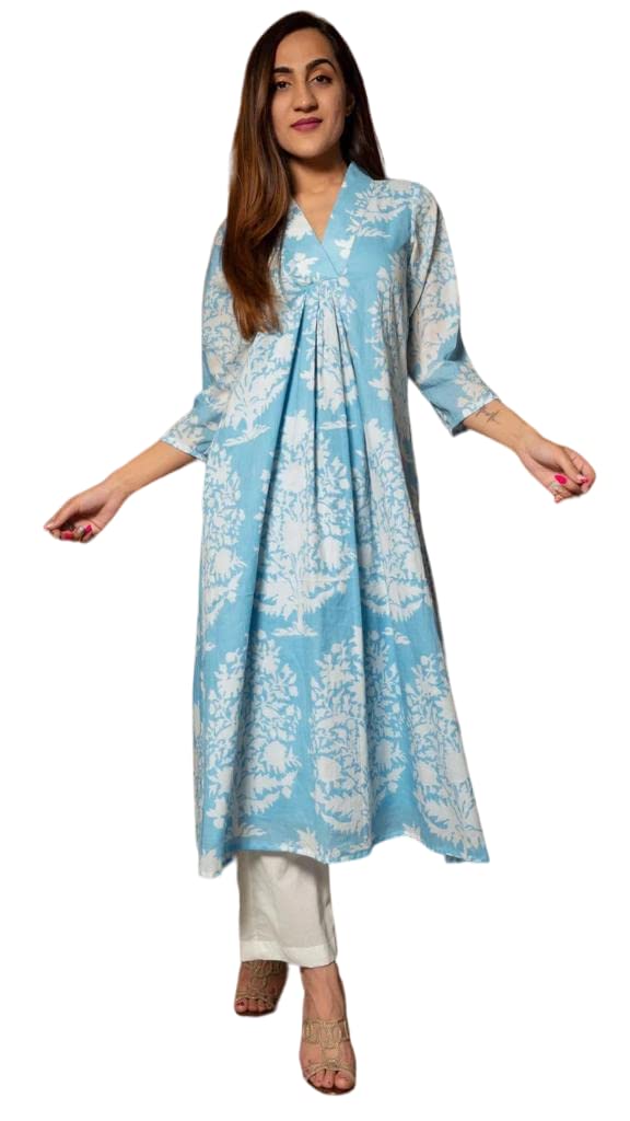Gorgeous Sky Blue Long Gown Style Kurti with Pant by Shopping Hub