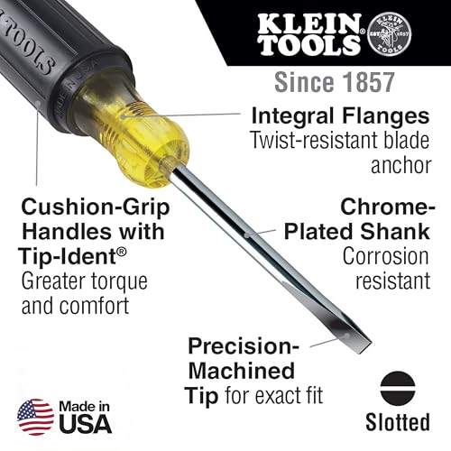 Image of Klein Tools 85445 Screwdriver Set, Made in USA, Slotted, Phillips and Square Tip Drivers, Non-Slip Cushion Grip, 5-Piece