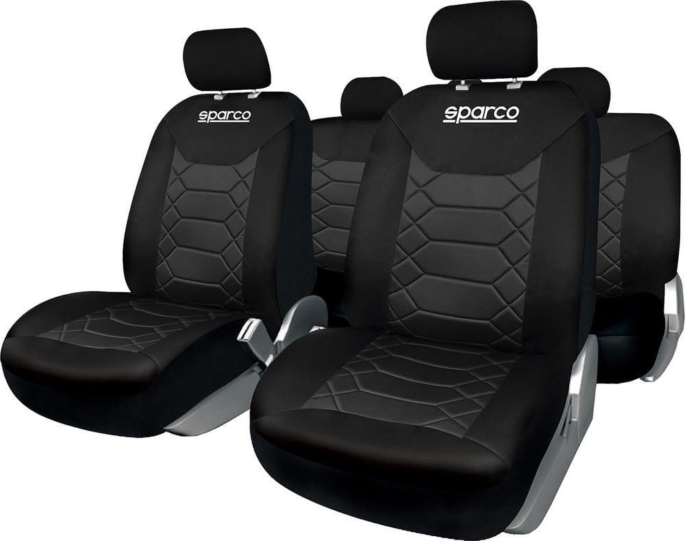 Universal SPC1016 Black Honeycomb Full Car Seat Covers Set