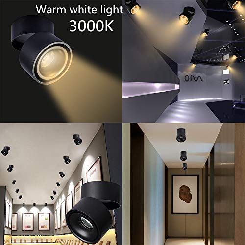 Image of Dimmable Ceiling Spotlight, 12W LED Indoor Surface Mount Downlight, Black Aluminum, 360 Adjustable, for Gallery Display Lighting(Warm Light 3000K,Black)