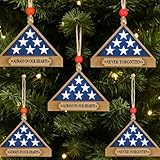 Colingmill 12 Pcs Patriotic Burial Flag Wooden Hanging Ornaments 3.5 Inch Christmas Memorial Day Flag Case Decorations American Wooden Ornaments for American Veteran Gifts Xmas Tree Decoration