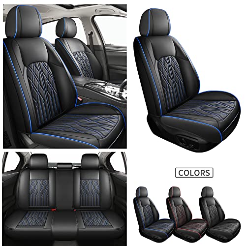 Huidasource Car Seat Covers Full Set, Leather Vehicle Cushion Covers, Universal Fit Most Car Sedan Suv Pickup Truck, Fit For Acura Honda City Nissan Altima Mazda Hyundai Audi (Full Set/Black&Blue) #TOP6