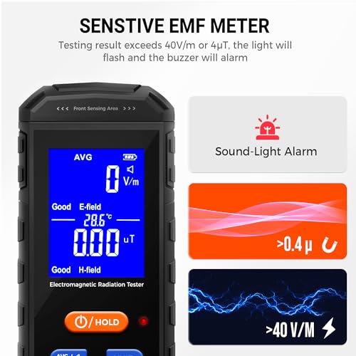 Image of EMF Meter - Rechargeable Handheld Electromagnetic Field Detector with Digital LCD - Ideal for Home, Office, Outdoors, and Ghost Hunting