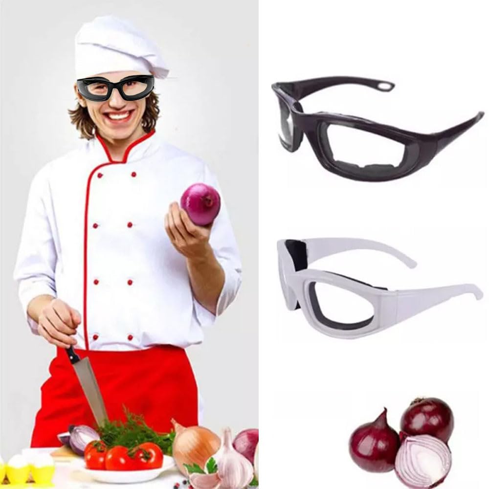 2 Pack Onion Goggles Eye Protection Goggles, Onion Goggles Tear Free Onion Cutting Goggles with Sponge Pack Onions Safety Glasses for Women Kitchen Grilling Glasses for Chopping, White & Black