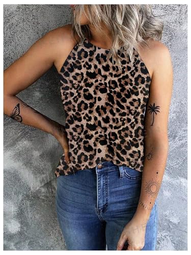 WDIRARA Women's Leopard Print Sleeveless Tank Top Summer Casual Tee Shirt3