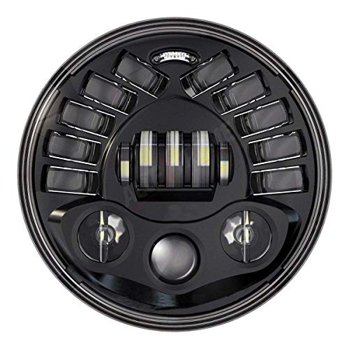 Image of Allextreme EXT7H1P 7 Inch Teeth LED Round Headlight with Turn Signal Indicator & Hi /Low Beam for Bullet, Mahindra Thar (70W)