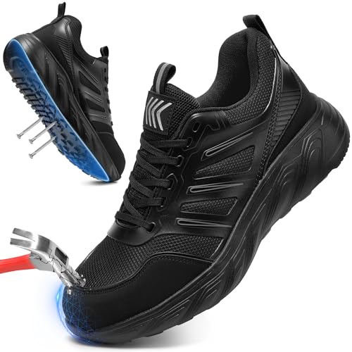 FUDYNMALC Steel Toe Shoes for Men: Slip Resistant Safety Work Sneakers Comfortable Breathable for Industrial Construction Black