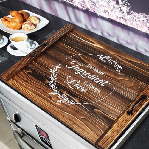 Patelai Noodle Board Stove Wooden Cover Stove Top Cutting Board with Handles 27.5 X 21.6 Inches Gas Stove Covers Sink Cover for Electric Stove Gas Burners Kitchen Counter Space (Thankful Style)