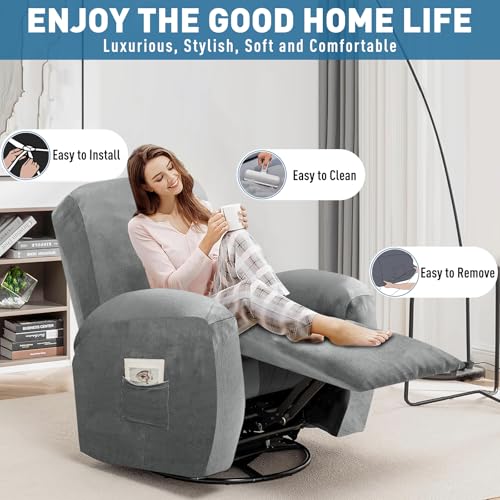 Image of ZNSAYOTX 2026 Velvet Oversized Recliner Cover 3-Piece, Luxury Plush Recliner Chair Covers with Elastic Band & Ties Stay in Place, Stretch Reclining Slipcover for Lazy Boy Soft Washable (Grey)