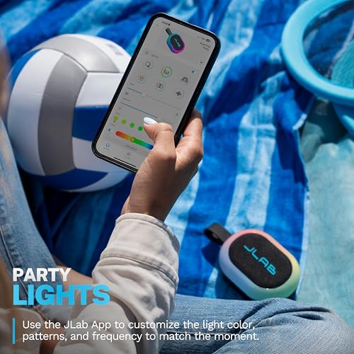 JLab, Pop Party, Portable Bluetooth Speaker, Waterproof IP55, Customizable RGB LED, Black - Image 4