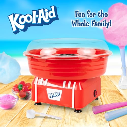 Image of Kool-Aid Cotton Candy Machine - Fun Cotton Candy Machine for Kids with 2 Reusable Cones, 1 Sugar Scoop, and 1 Extractor Head - Red
