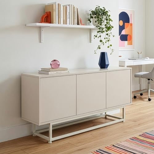 [en.casa] Aparador Boxholm para Salón Aparador Multiusos con 3 Compartimentos con Puertas Mueble Auxiliar para Oficina 120 x 30 x 55 cm - Oatmeal