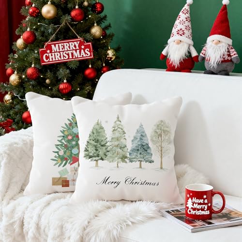 OHOME Christmas Pillows Covers 18x18 Inch - Christmas Party Decorations | Navidad Trees Throw Pillows - Xmas Decorations Favors Decor Indoor Outdoor for Couch Room Office Parlor Bedding,2 PCS