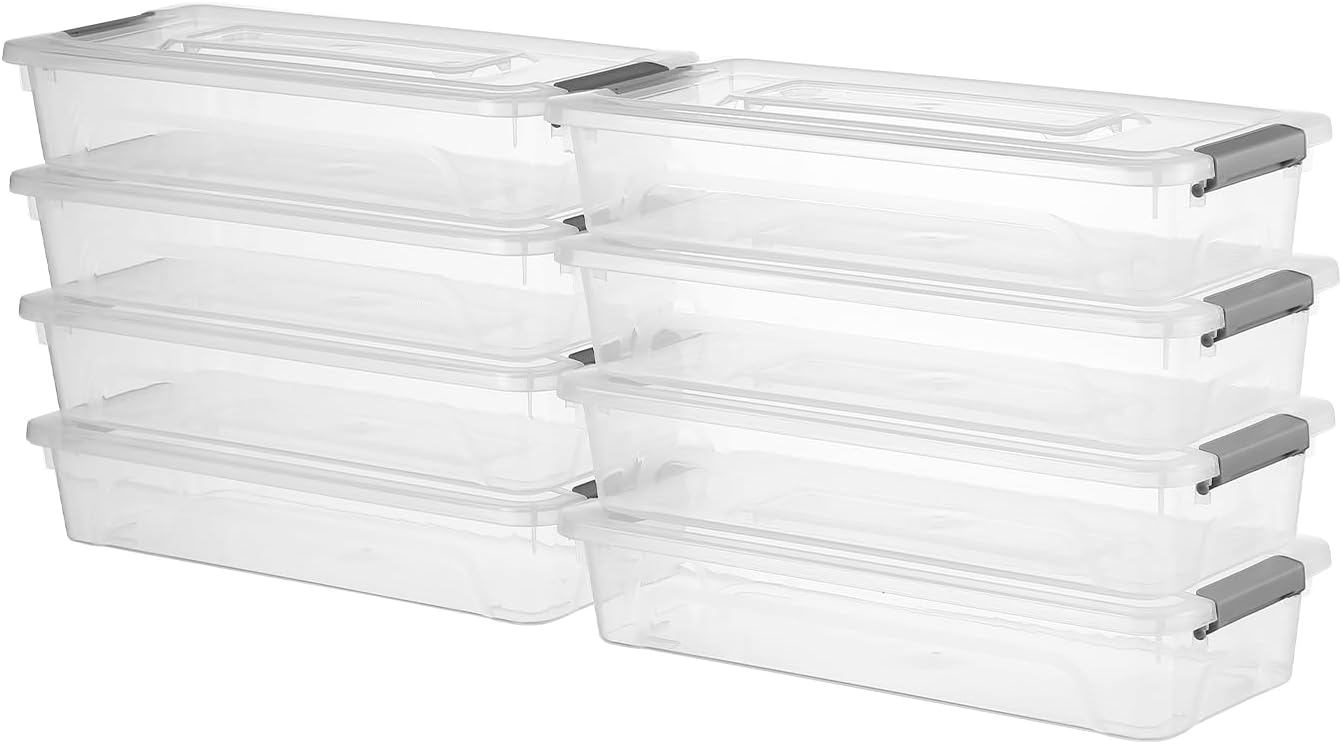 novelinks Clear Stackable Storage Bins with lid Storage Boxes Durable Plastic Organizer Containers for Home Office, Kitchen, Craft Supplies (4 Quart 8 Pack)