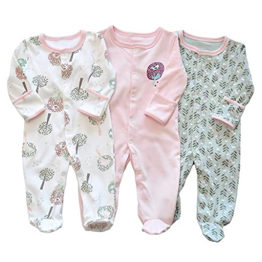 Bebé Niños Niñas Mono Mameluco de Manga Larga Body Algodón Peleles Comodo Pijama Regalo de Recien Nacido, Pack de 3, 0/3 Meses