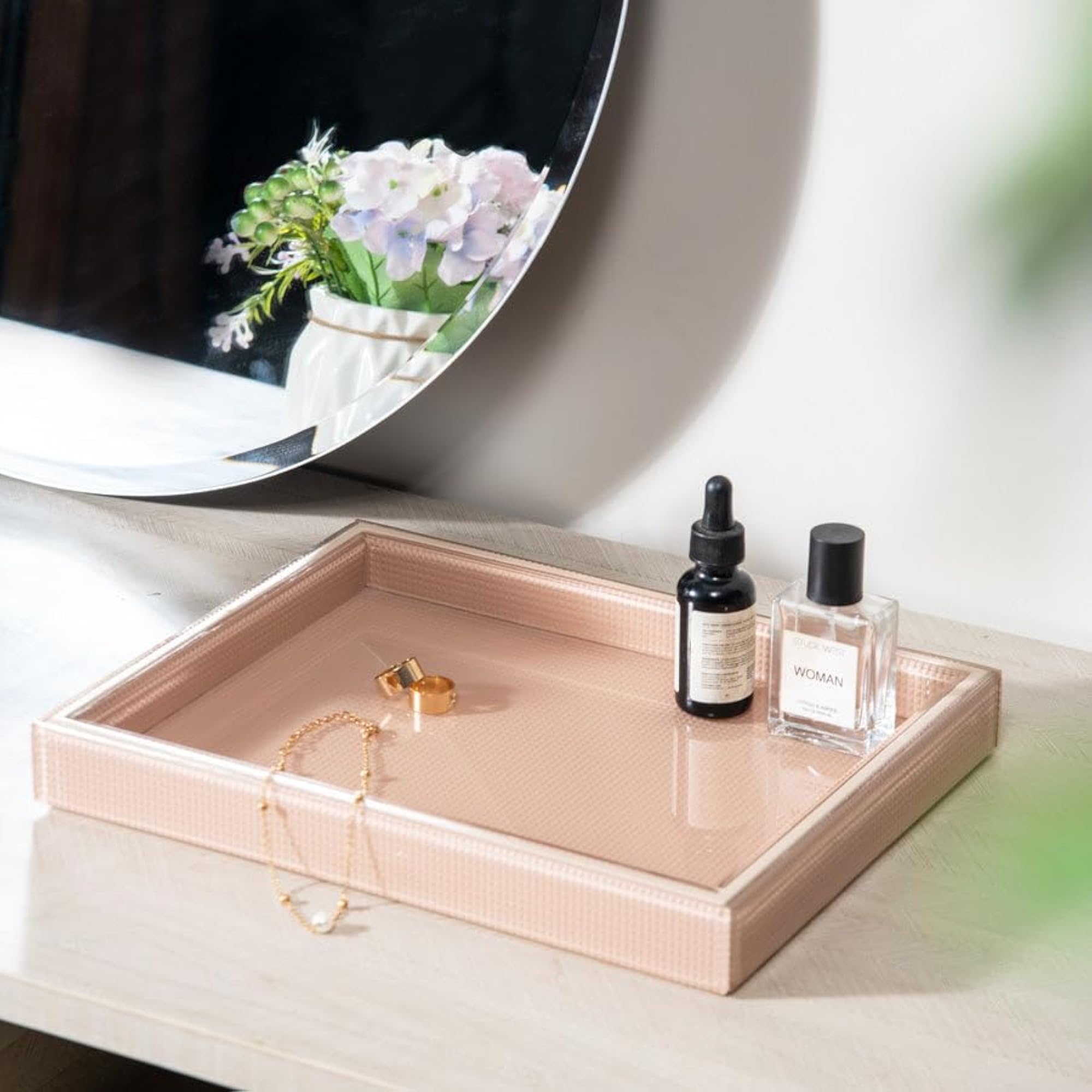 Peach Glass Decorative Tray for Home Decor