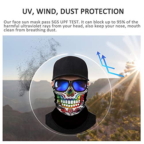 JOEYOUNG Skull Face Mask - UV Sun Neck Gaiter, Motorcycle Riding Skeleton Bandana, Seamless Tube Mask for Fishing, Hunting, Cycling Men and Women