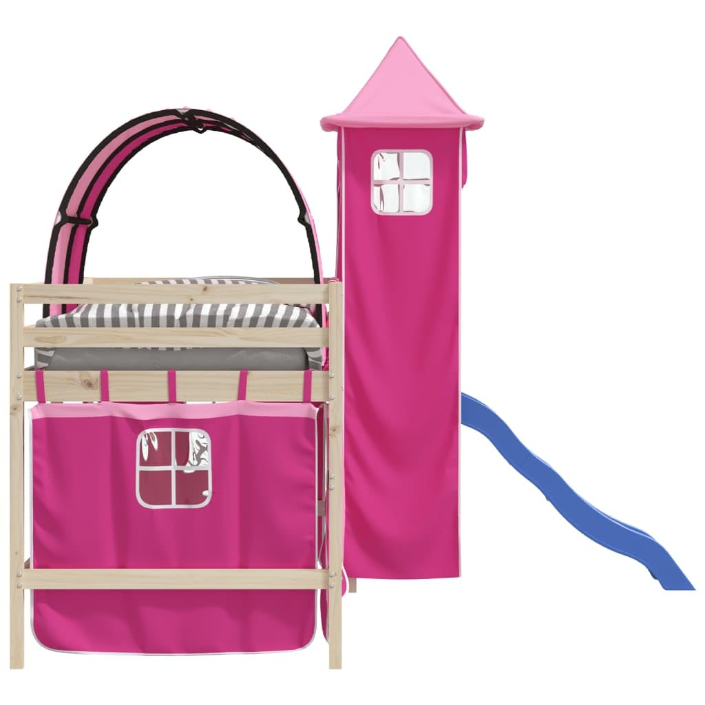 Tomostar Rideau pour Lit Mezzanine, Rideau Ciel pour Lit Superposé Enfant avec Tunnel et Tour Rose