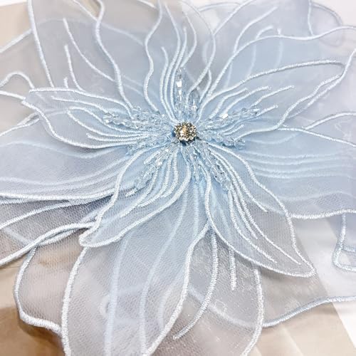 Image of Exaggerated Organza Fabric Flower Brooch Pin for Women Girls Fashion Dainty Layered Big Beaded Corsage Boutonniere Brooches Lapel Pins Delicate Wedding Birthday Holiday Dress Accessories Jewelry Gift
