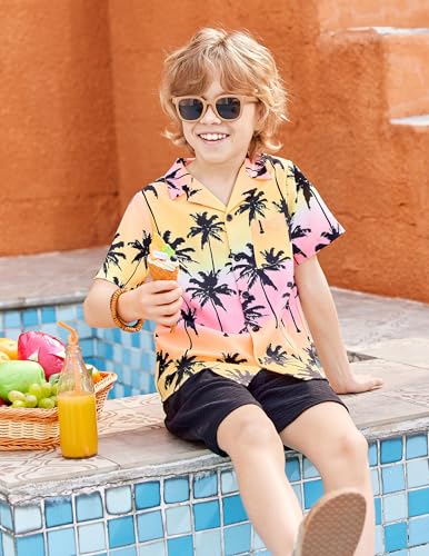 Image of Arshiner Boys 2 Pieces Summer Beach Outfits Short Sleeve Button Down Shirts and Shorts Vacation Texture Sets for Kids