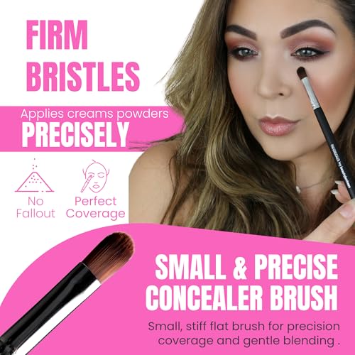 Beauty Junkees Escova corretiva plana sob os olhos - pequena escova corretiva para base, sobrancelha