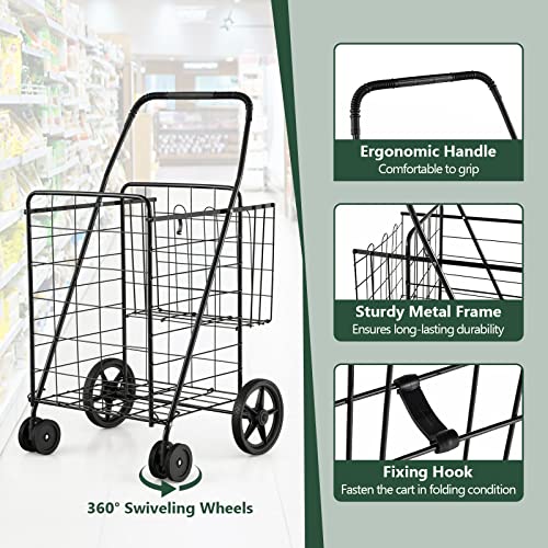Goplus FSC-01 Jumbo Folding Shopping Cart With Rolling Swivel Wheels thumb #3