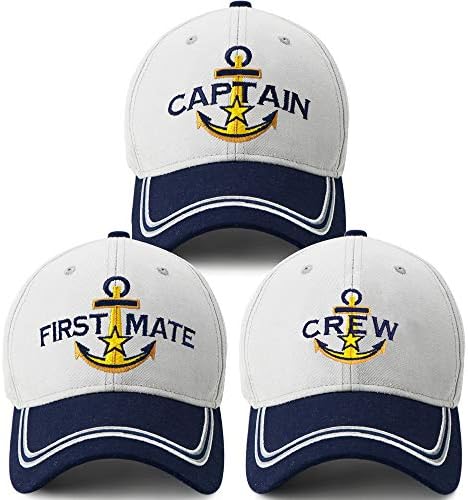 Captain Hat & First Mate | Matching Skipper Boating Baseball Caps | Nautical Marine Sailor Navy Hats