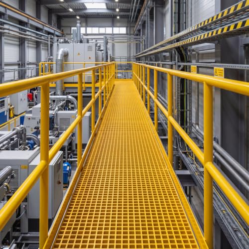 Image of Cinnvoice 1 Pcs Fiberglass Molded Grating, Non-Slip Frp Bar Grate Panel 1.5 inch Square Open Mesh Industrial Grating for Floor, Platform, Deck, Drain Trench, Car Wash (36 x 25 x 1.5 Inches,Yellow)