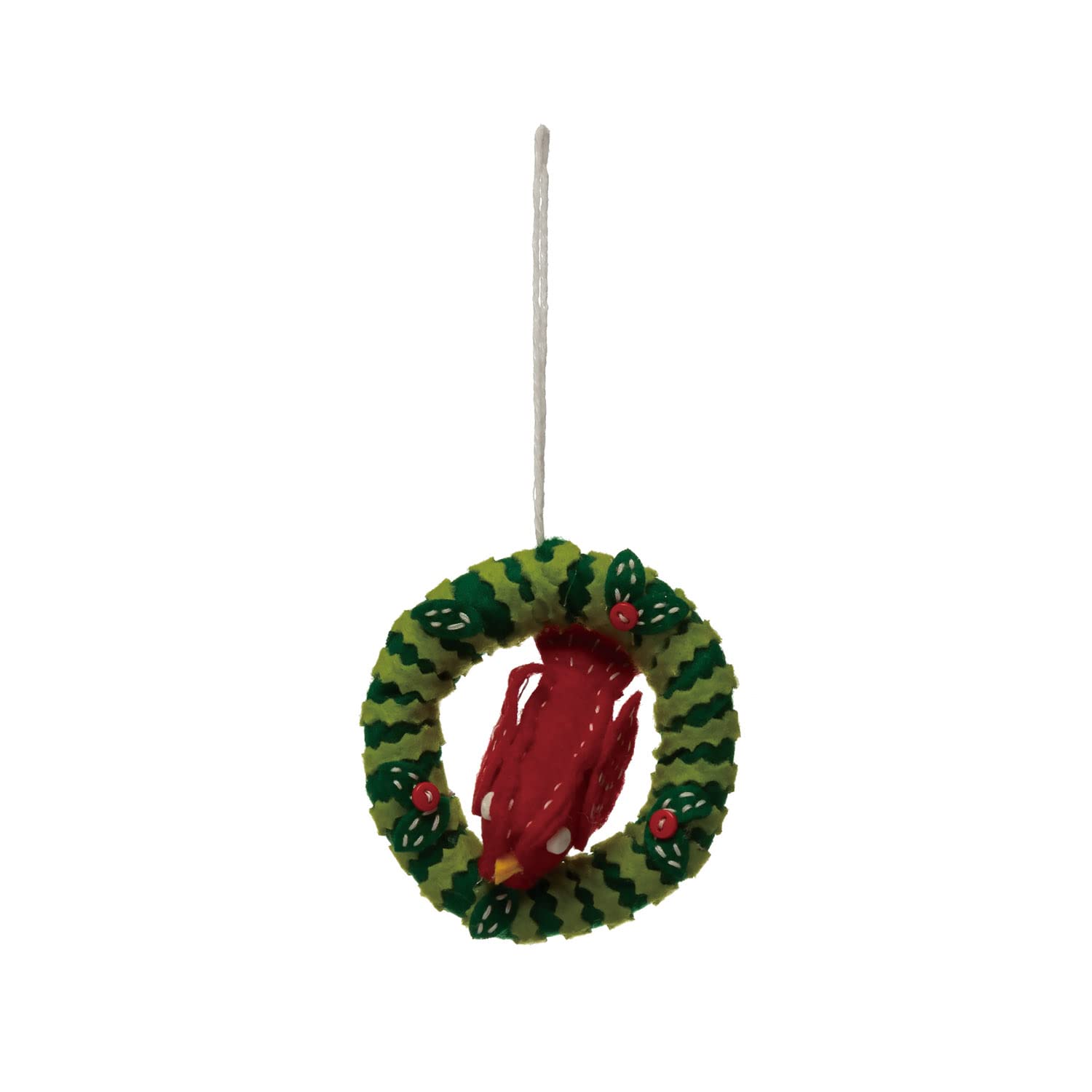 Creative Co-Op3" H Wool Felt Cardinal in Wreath Textile Ornaments, 2" L x 3" W x 3" H, Multi