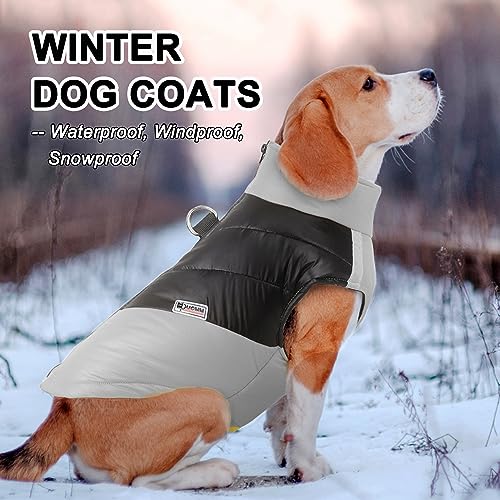 Hundemantel wasserdicht Winddicht Haustier warme Jacke Outdoor, Rollkragen Outfit Weste kalten Winter Kleidung für mittelgroße Hunde - weiche Dicke Baumwolle gefüttert, mit Geschirr D-Snap, Grau 4XL