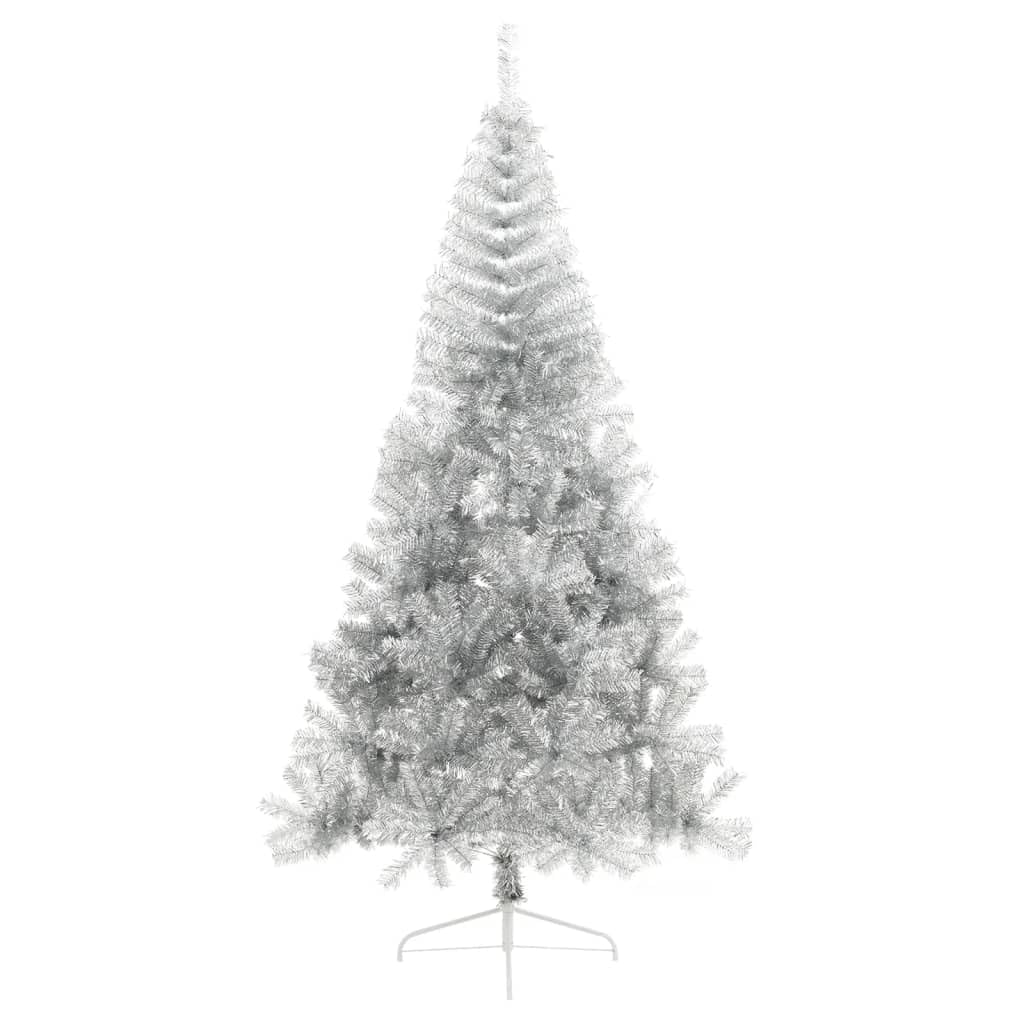 Árbol de Navidad artificial de 240 cm plateado con soporte de acero, mitad árbol de Navidad de PET para la pared como decoración que ahorra espacio