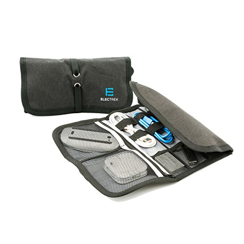 ElecTrek Products Roll-Up Organizer- Compact Water-Resistant Bag organizes and Protects Electronic Accessories Including adaptors, Chargers, USB Drives, Cables and Cords. Perfect for Daily use!