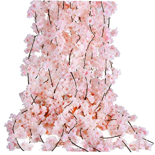2pcs 1,8 M De Fleur De Cerisier Artificiel Guirlande Fausse Fleur De Soie Suspendre Vigne Sakura pour Fête De Mariage Arc Décor