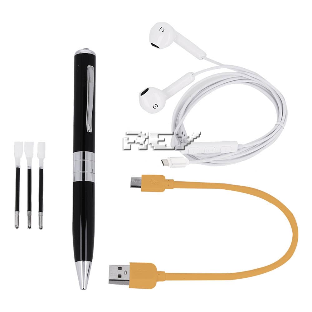 REY Registratore nascosto con penna spia audio, fino a 32 Gb, include cavo micro USB, manuale, auricolari e inchiostro, colore nero