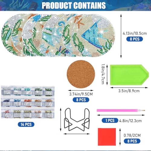 Image of HASTHIP 8 Pcs Diamond Painting Coasters Kits,Exquisite Diamond Painting Coasters With Holder,Diy Art And Crafts For Adults Kids Style B Acrylic