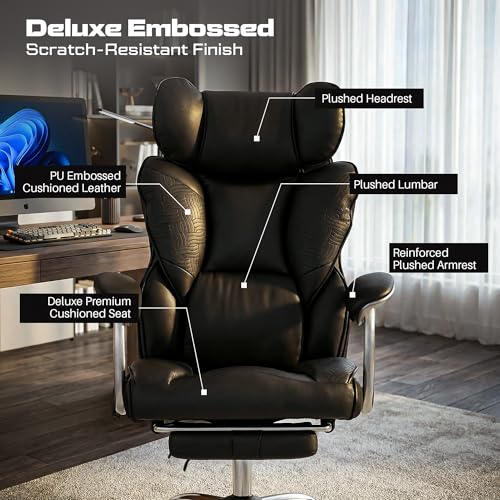 Image of DROGO Emperium Office Chair for Work from Home 400LBS | Ergonomic Executive Boss Chair with PU Leather,High Back, Spacious Cushion Seat & Pumping Lumbar Support | Premium Metal Base & Footrest (Black)