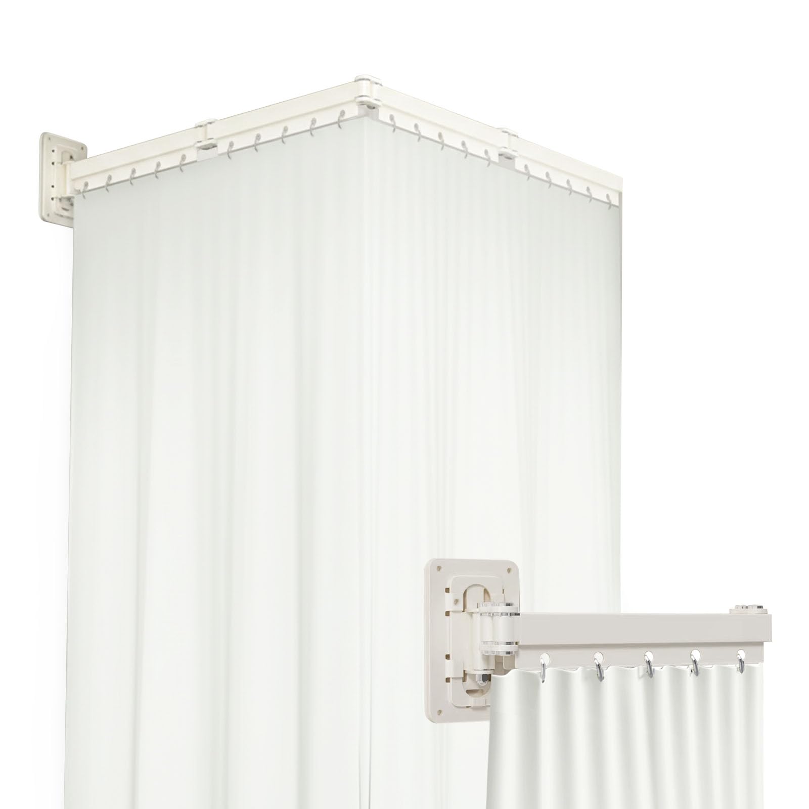 Tringle à Rideau de Douche Pliable Avec Rideau de 180 Cm,Blanc crème | Adaptée Aux Baignoires Ou Aux Douches, Pare Baignoire Sans Percage