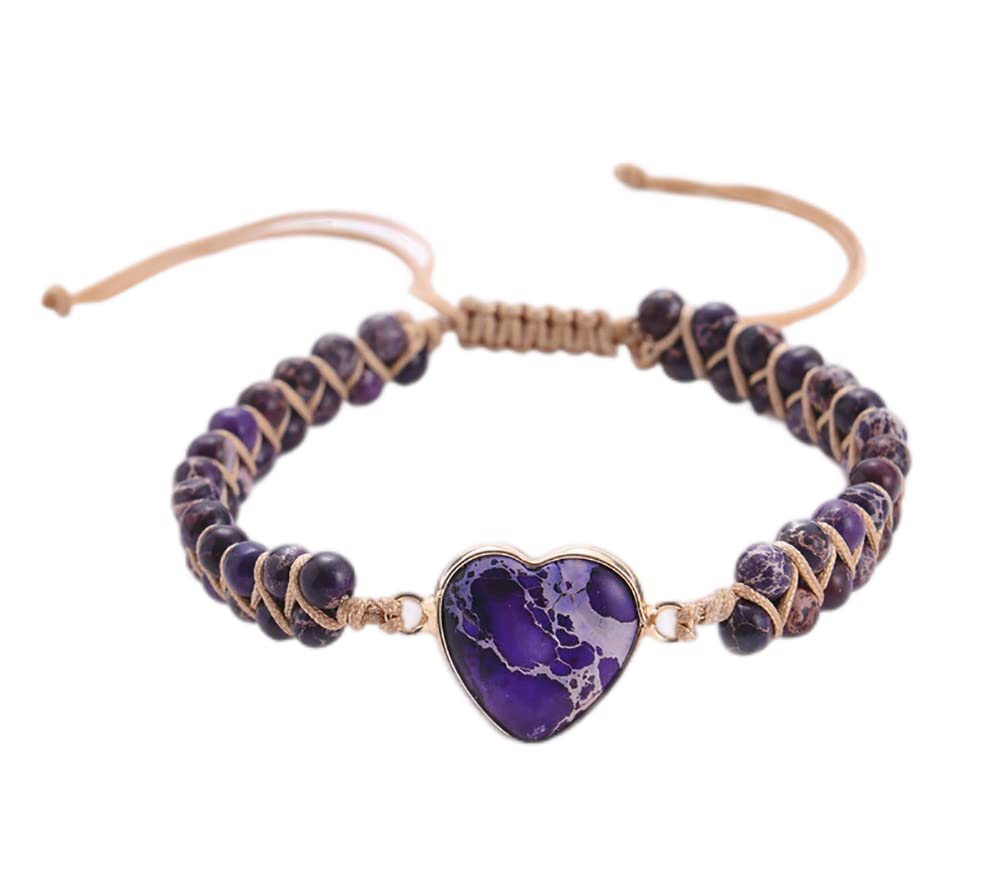 Women Boho Wrap Bracelet,Handmade Natural Stone Crystal Emperor Beads Heart Bracelet, Fashion Bohemian Jewelry Gift for Women