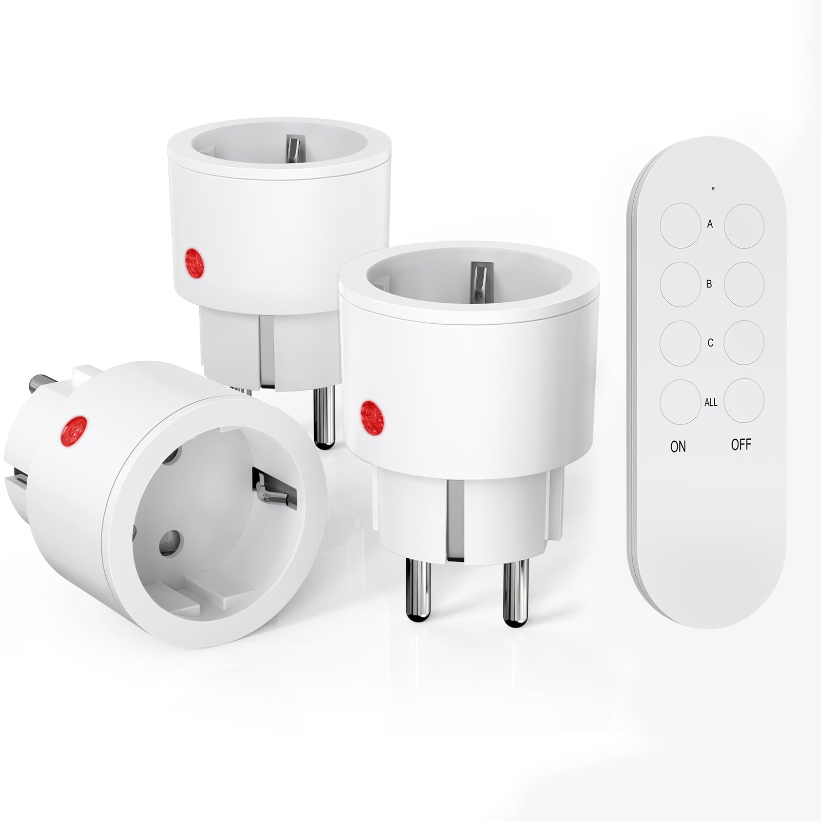 SURNICE Funksteckdosen mit Fernbedienung, 80m Reichweite, 10A/2300W, Fernbedienung Steckdosen mit Lernfunktion für Weihnachtsbeleuchtung Senioren, GRS Zertifiziert, Plug & Play,Programmierbar