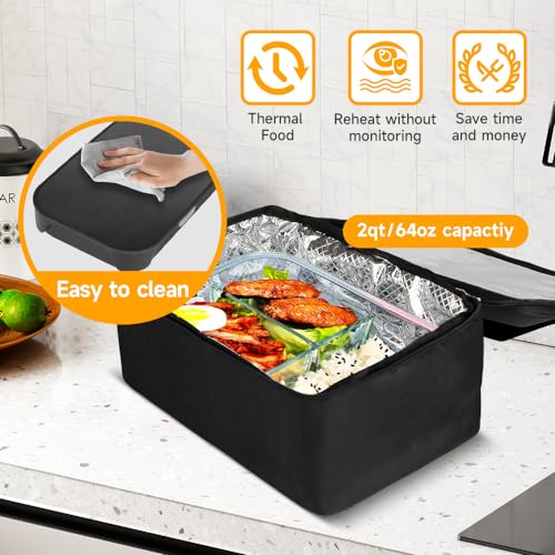Protable Oven Food Warmer 100W, 12V/24V/110V Electric Lunch Box for Adults, Personal Microwave for Heating and Cooking Meals on Office/Travel/Car/Truck/Hotel/Home/Workplace