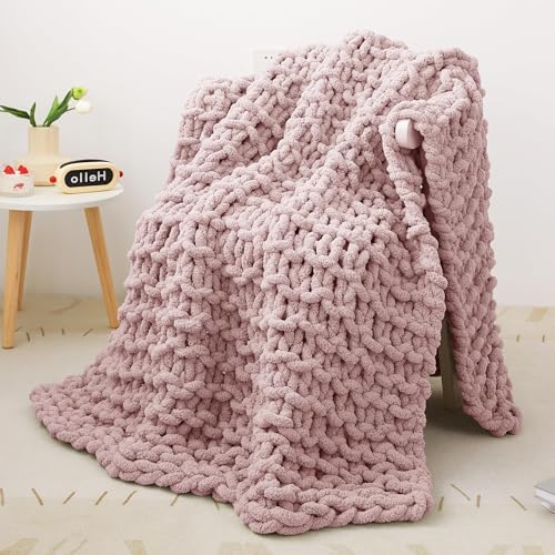 Mooreeke Chunky Knit Blanket 40'x50' Pink Soft...