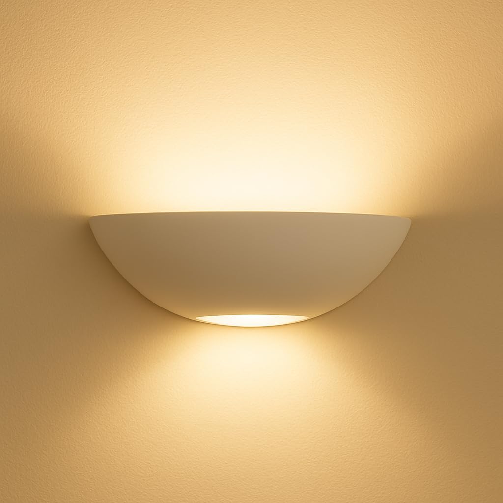 MAKA Applique Lampada da Parete in Gesso Luna Bianca, doppia luce attacco r7S max 50W(lampadina non inclusa),verniciabile per interni ideale per scale, soggiorno, cucina, ingresso