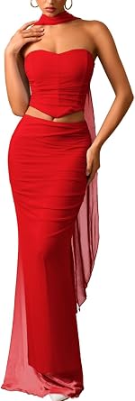 ChiaoLezhee Scarf Corset Skirt Set for Women Two Piece Semi Formal Dress