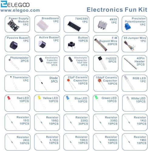 image for ELEGOO Electronic Fun Kit Bundle with Breadboard Cable Resistor, Capac