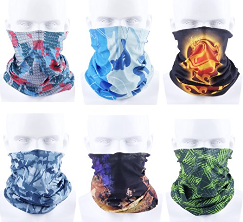 Delicol 6pcs Assorted Seamless Outdoor Sport Bandanna Headwrap Scarf Wrap(7 Color Choices) (Style 1)