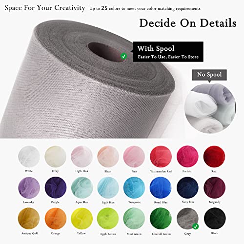 Image of Gray Tulle Fabric Rolls 54 Inch by 40 Yards Tulle Bolt Spool for Wedding Decorations DIY Tutu Baby Shower Table Skirt Ceiling Decor Birthday Party Craft Supplies