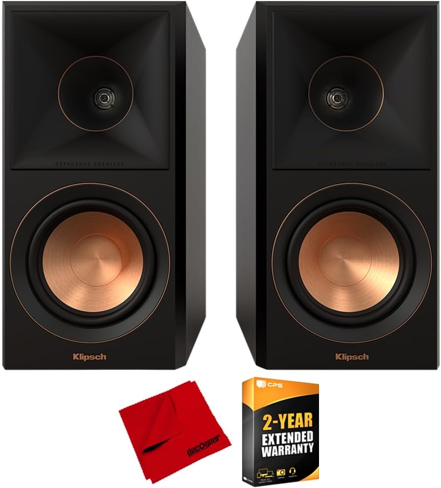Klipsch 1070017 RP-500M II Bookshelf Speakers - High-Fidelity Sound, Ebony (Pair) Bundle with Deco Gear 6 x 6 inch Microfiber Cleaning Cloth and 2 YR CPS Enhanced Protection Pack
