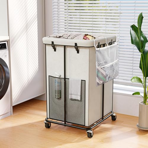 160L Laundry Basket with Wheels, Rolling Laundry Hamper with Removable Bag and Metal Frame for Dirty...